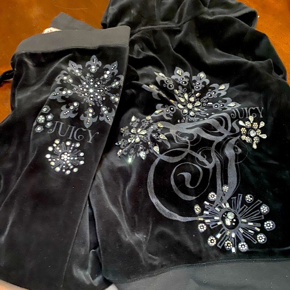 Juicy Couture Black Crystal Sweatsuit, size Petite pants and medium jacket